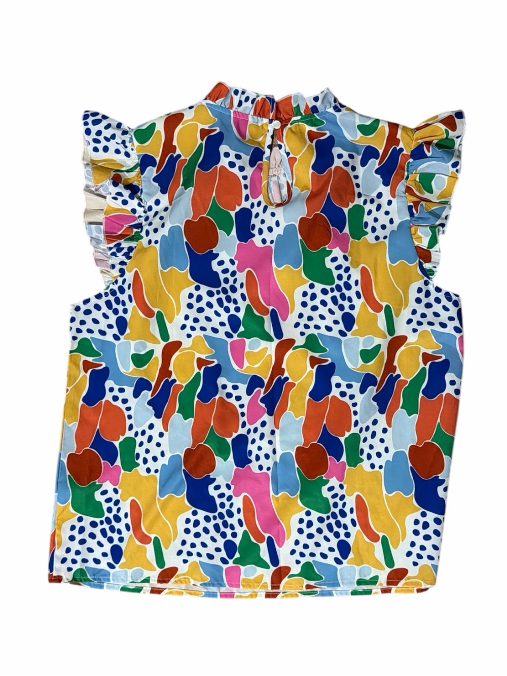 EMERY ROSE Colorful Abstract Print Ruffle Sleeve Top - Picture 6 of 7